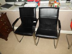 *Pair of Black Faux Leather Chairs on Chrome Frame