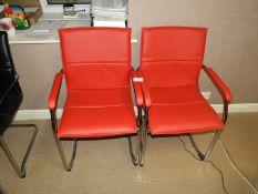 *Pair of Red Faux Leather Chairs on Chrome Frames