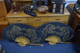 Two Chinese Painted Silk Dragon Fans