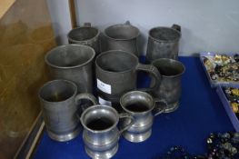 Nine Period Pewter Tankards