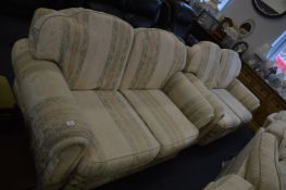 Two Two Seat Sofas with Green & Cream Upholstery
