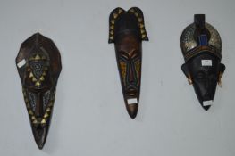 Three African Carved Wood Wall Masks