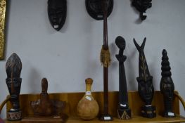 African Carvings; Elephants, Figures, etc.
