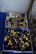Two Boxes of Enamelled Brooches, Seals, Cats, etc.