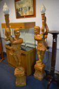 Pair of Carved Torch Bearer Lamp ~5ft Tall