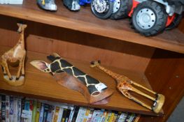 Three Wooden Giraffe Ornaments