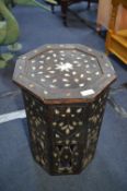 African Carved Octagonal Side Table with Mother of