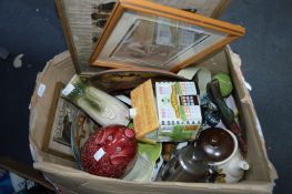 Box of Pottery Items, Celery Vase, Biscuit Barrel,