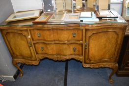 Walnut Effect Serpentine Front Sideboard with Glas