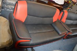 Leatherette Black & Red Two Seat Sofa