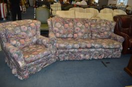 Three Seat Sofa and Matching Armchair with Floral