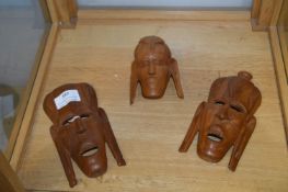 Three Small Carved African Wall Masks