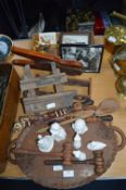 Collectibles Wooden Items; Tray, Gavel, Tools, Afr
