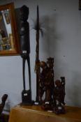 Two Chinese and Two African Carved Wooden Figures