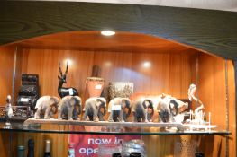 African Carvings; Hippos, Elephants, etc.