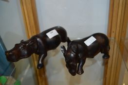 Carved Wooden Rhino and Hippopotamus