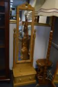 Pine Cheval Mirror on Drawer Base