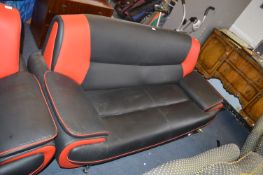Leatherette Black & Red Three Seat Sofa