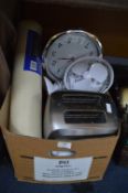 Box of Household Electricals; Toaster, Cooling Fan