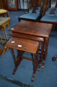 Nest of Three Mahogany Tables on Bobbin Supports