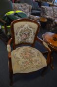 Mahogany Framed Elbow Chair with Tapestry Upholste