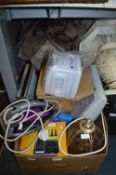 Box of Electrical Items Including Irons, Heaters,