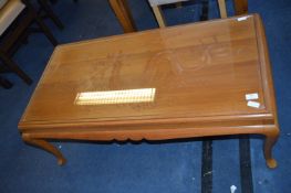 Rectangular Teak Coffee Table with Carved Dragon E