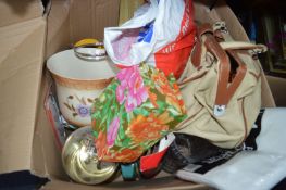 Large Box of Household Goods, Handbags, etc.
