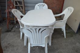White Plastic Exterior Dining Table with Four Stac