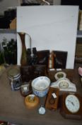 Assorted Carved Wood Ornaments, Brassware, Tankard
