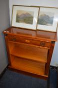 Yew Open Fronted Bookcase with Drawer, String Inla