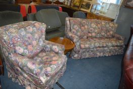 Floral Upholstered Three Seat Settee and Matching