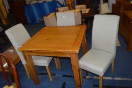 Oak Square Dining Table with Three Highback Oatmea