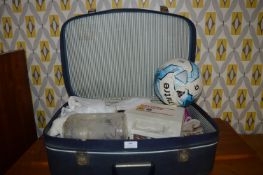 Vintage Suitcase Containing Assorted Linen, Mitre
