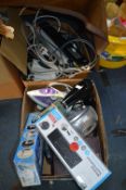 Two Boxes of Household Electricals; Irons, Hand St