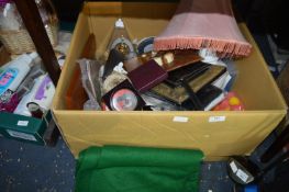 Box Containing Table Lamps, Carved Wood Pictures,