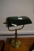 Reproduction Brass Desk Lamp with Green Glass Shad