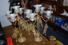 Two Gilt & Glass Candelabras