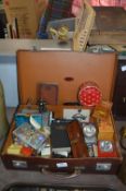 Arthur Barber Leather Suitcase Containing Assorted