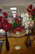 Three Small Dried Flower Arrangements in Glass Vas