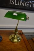 Reproduction Brass Desk Lamp with Green Glass Shad