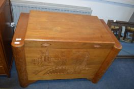 Teak Oriental Carved Blanket Box