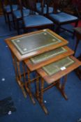 Nest of Three Walnut Tables with Inlet Leather Top