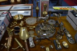 Collection of Assorted Brassware; Ornaments, Horse Brasses, Feed Scoop, etc.