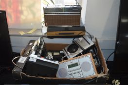 Box Containing Assorted Radios, Turntables, Casset