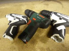 Two Makita and One Bosch Drills