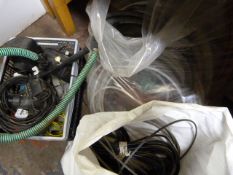 Box of Pond Equipment and Two Bags of Pipe and Ste