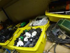 Shelf of Pond Equipment Including Pumps, Plumbing