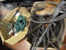 Two Boxes Containing Work Boots, Axle Stands, Pres