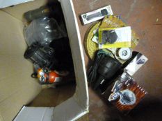 Box Containing Desk Fan, Fire Extinguisher, Money